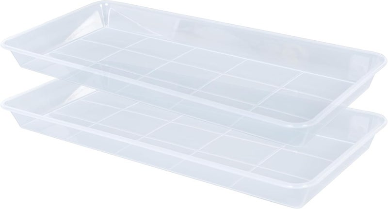 VUWEZ 2 Pack Plastic Plant Saucer, Rectangular, Indoors Outdoor, Water Drip Tray for Flower Pot, Windowsill (5.5 x 10 Inch, Clear) - Image 1